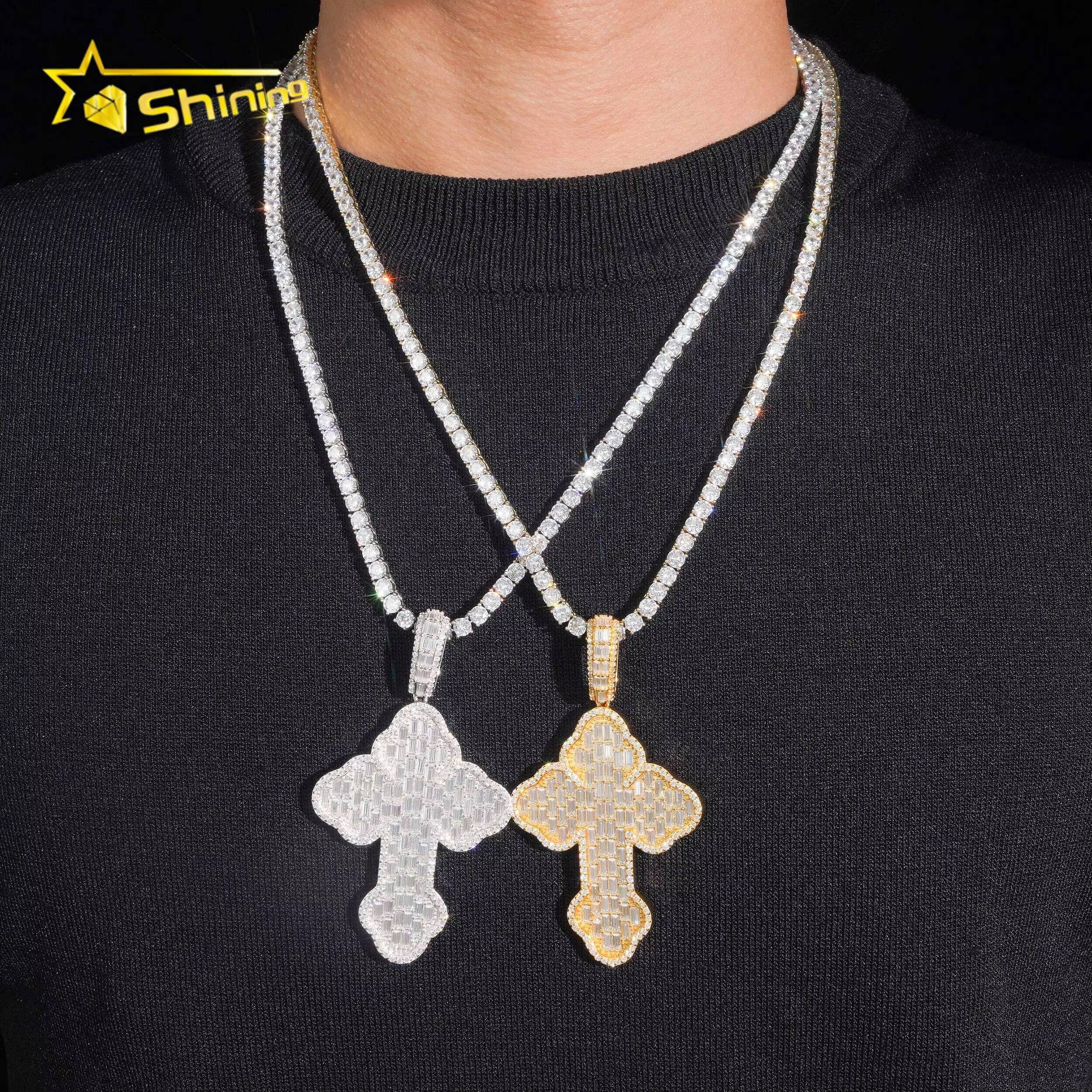 Hip Hop Moissanite Pendants Charms 925 Sterling Silver Men Women Cross Moissanite Pendant Custom Fine Jewelry