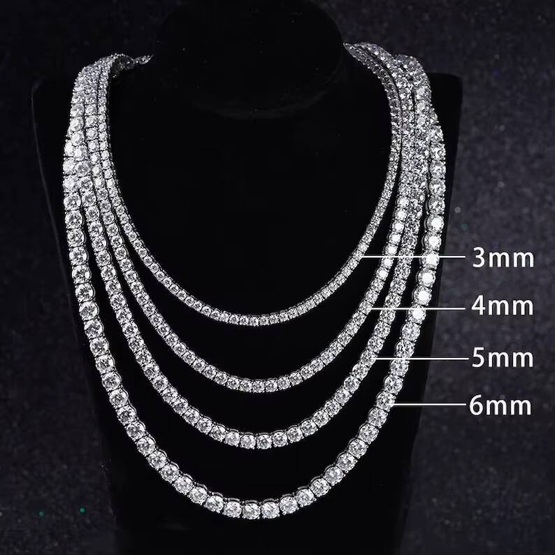 Hiphop Iced Out 3mm 4mm 5mm 6mm 925 Sterling Silver VVS Moissanite Tennis Chain Necklace