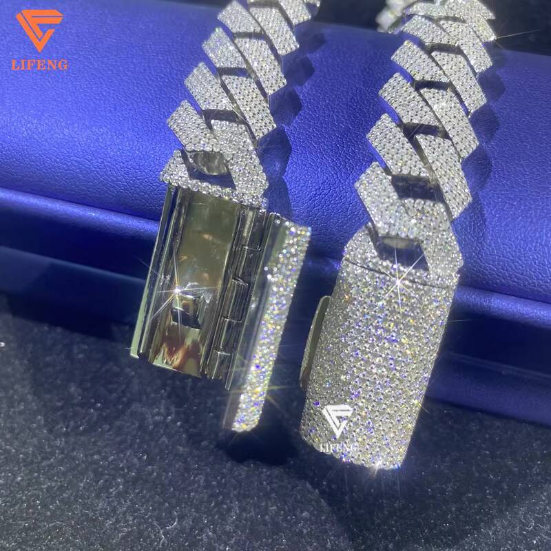 Lifeng Jewelry 15mm 4 Rows Diamond Cuban Link Bracelet Sterling Silver Solid VVS D Moissanite Hiphop Cuban Chain Bracelet