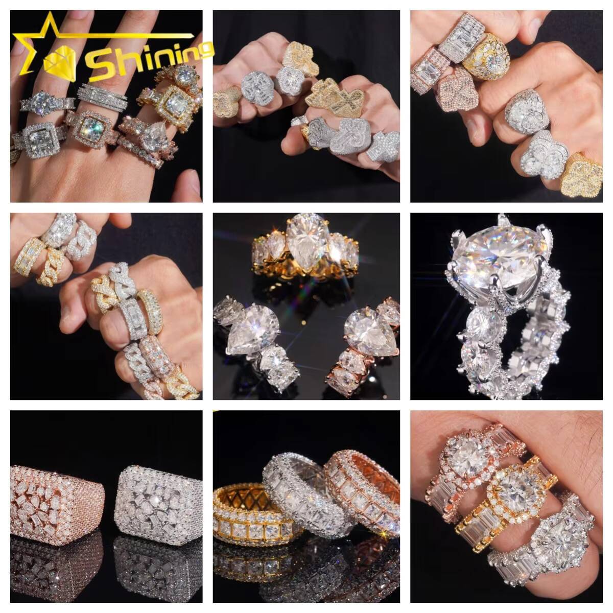 New Arrival Pass Diamond Tester Wholesale Silver 925 VVS Moissanite Fully Iced Out Wedding Ring Engagement Eternity Band Ring
