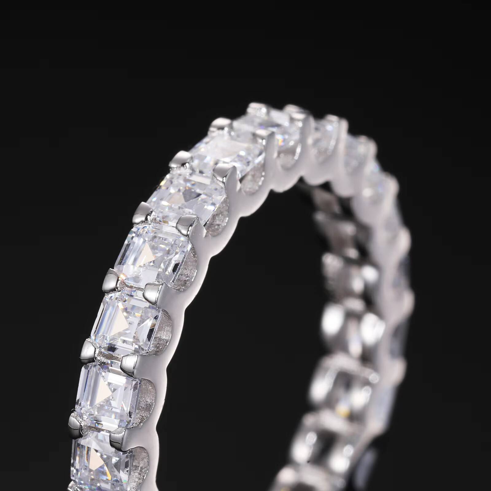 Dropshipping 3mm Asscher Cut Moissanite Eternity Ring 925 Sterling Silver VVS Mossanite Diamond Engagement Ring for Girls Women