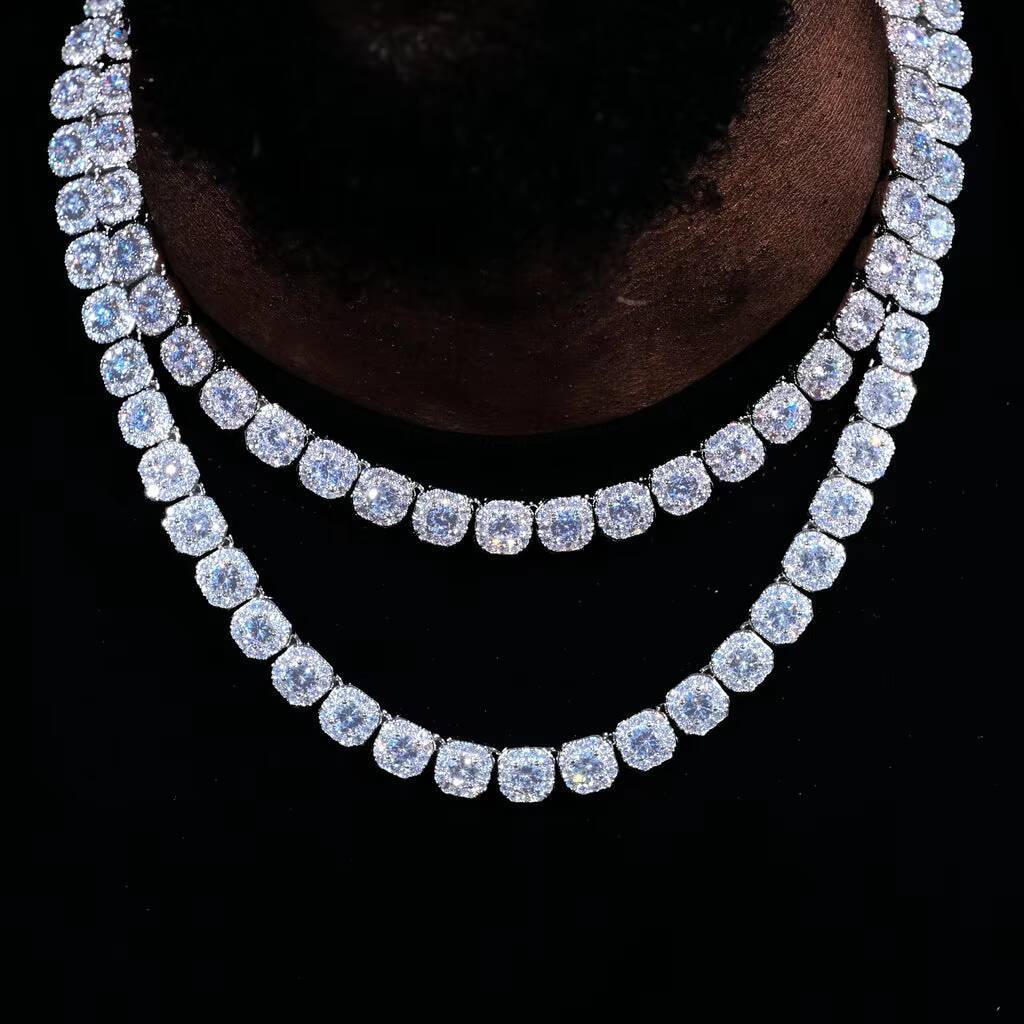 Hiphop Tennis Chain Round Diamond Gold Plated White Gold Plated 6mm 925 Silver Necklace Vvs Moissanite Tennis Chain