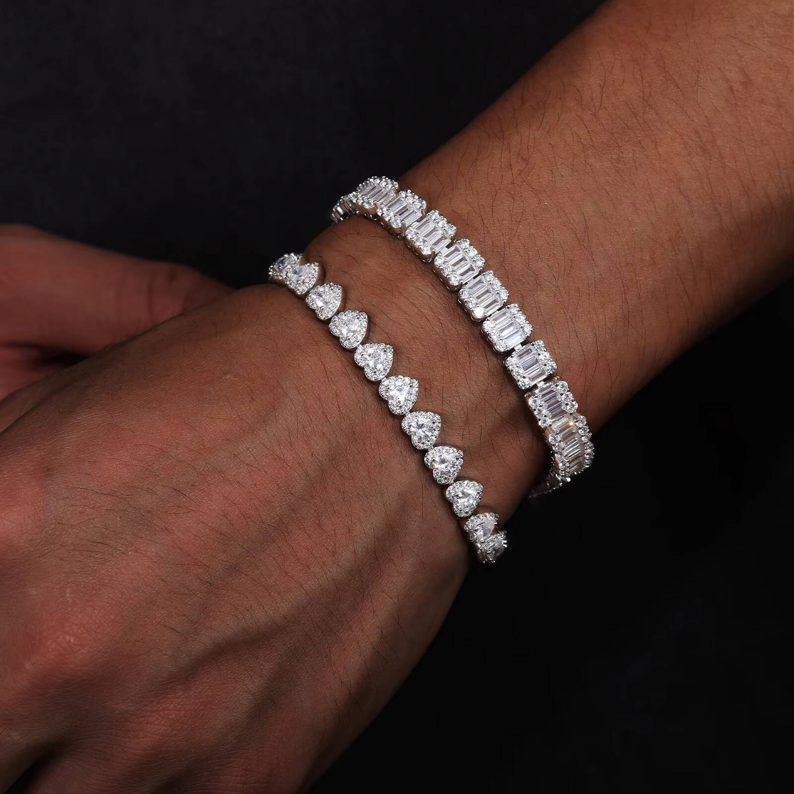 Fashion Wedding Anniversary Gift Jewelry 925 Silver Heart Cut Moissanite Diamond Cluster Heart Shape Tennis Bracelet