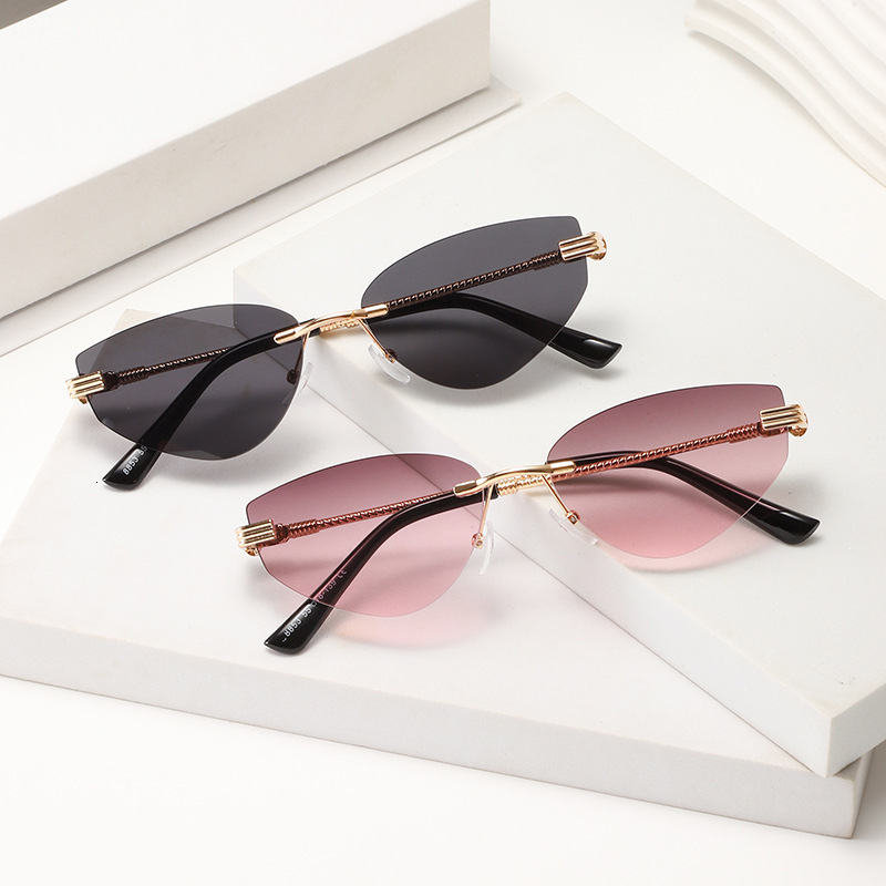 New Cross-border Metal Frameless Women's Designer Sunglasses With European And American Styles Fashionable And Unique Men's Outdoor UV Resis