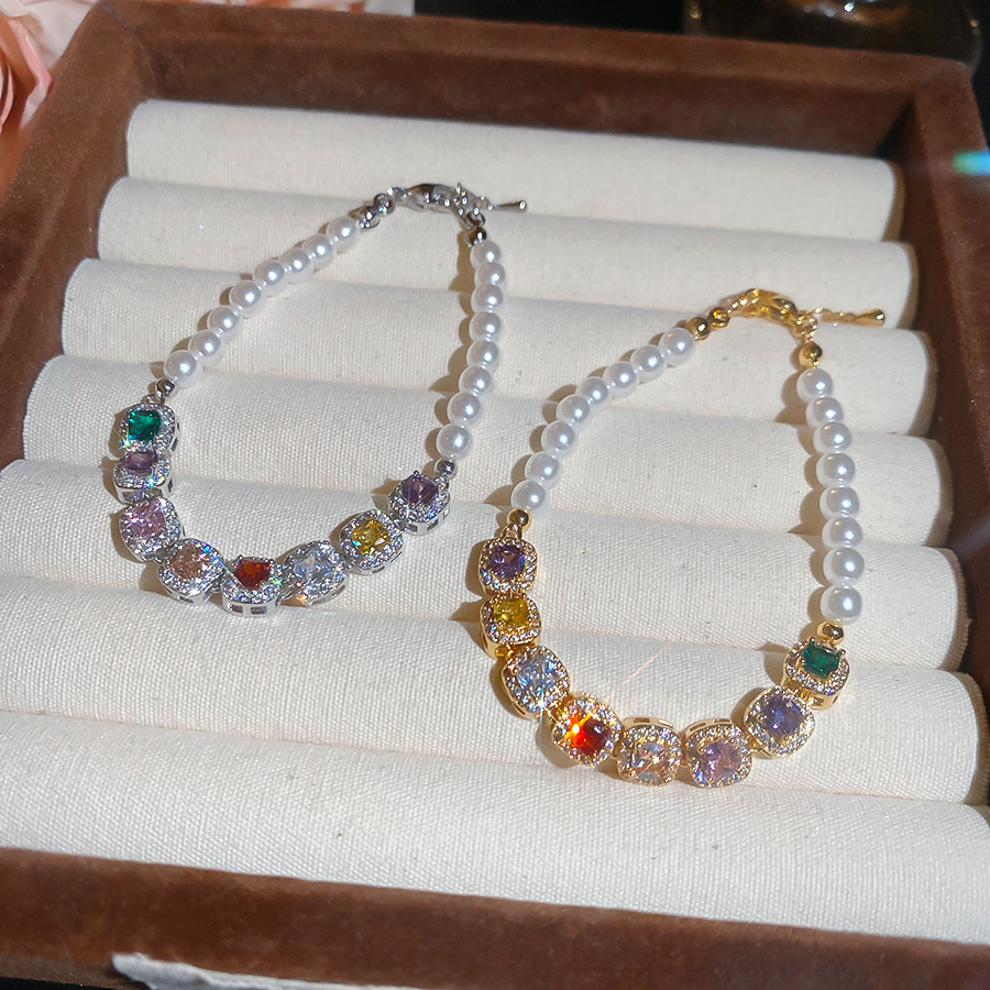 Sparkling Colorful Gemstone Small Cube Pearl Bracelet, Exquisite Craftsmanship, Light Luxury, High-End Feel, Unique and Versatile Jewelry - view 7