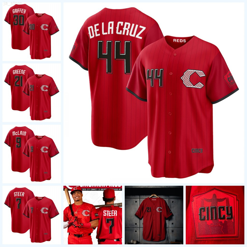 Cincinnatis Reds 2026 City Connect Baseball Jersey Elly De La Cruz Matt McLain Spencer Steer TJ Friedl Eugenio Suarez Tyler Stephenson Hunter Greene Lowder