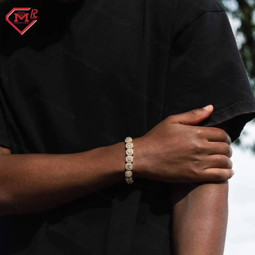 Luxury 10mm Moissanite Link Chain Bracelet Hip Hop Vvs Clarity 925 Silver Moissanite Tennis Bracelet