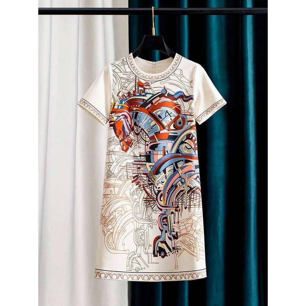 Women s Horse Print Summer Short Sleeve Straight Midi Dress Casual Vacation One Step Skirt Elegant Lightweight Chic MAKOUFEI