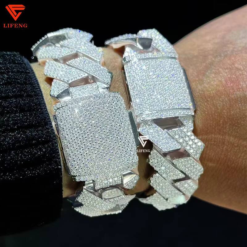 20mm 4Rows Charms Moissanite Jewelry Cuban Link Vvs Bracelet Hip Hop 925 Sterling Silver Moissanite Cuban Bracelet for Men