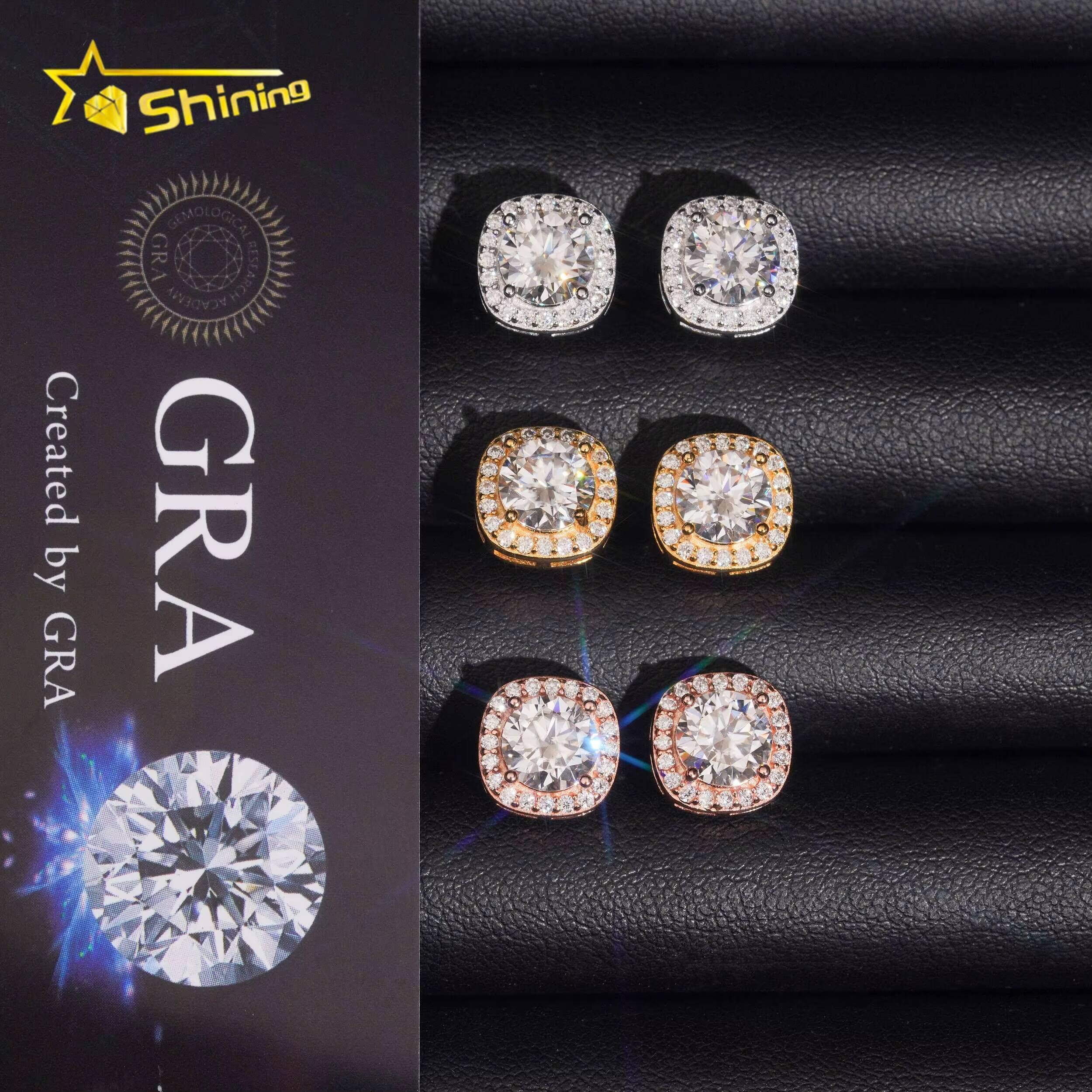 Fast Shipping Hip Hop Jewelry 925 Sterling Silver Diamond Moissanite 65mm Halo Earrings VVS Moissanite Stud Earrings