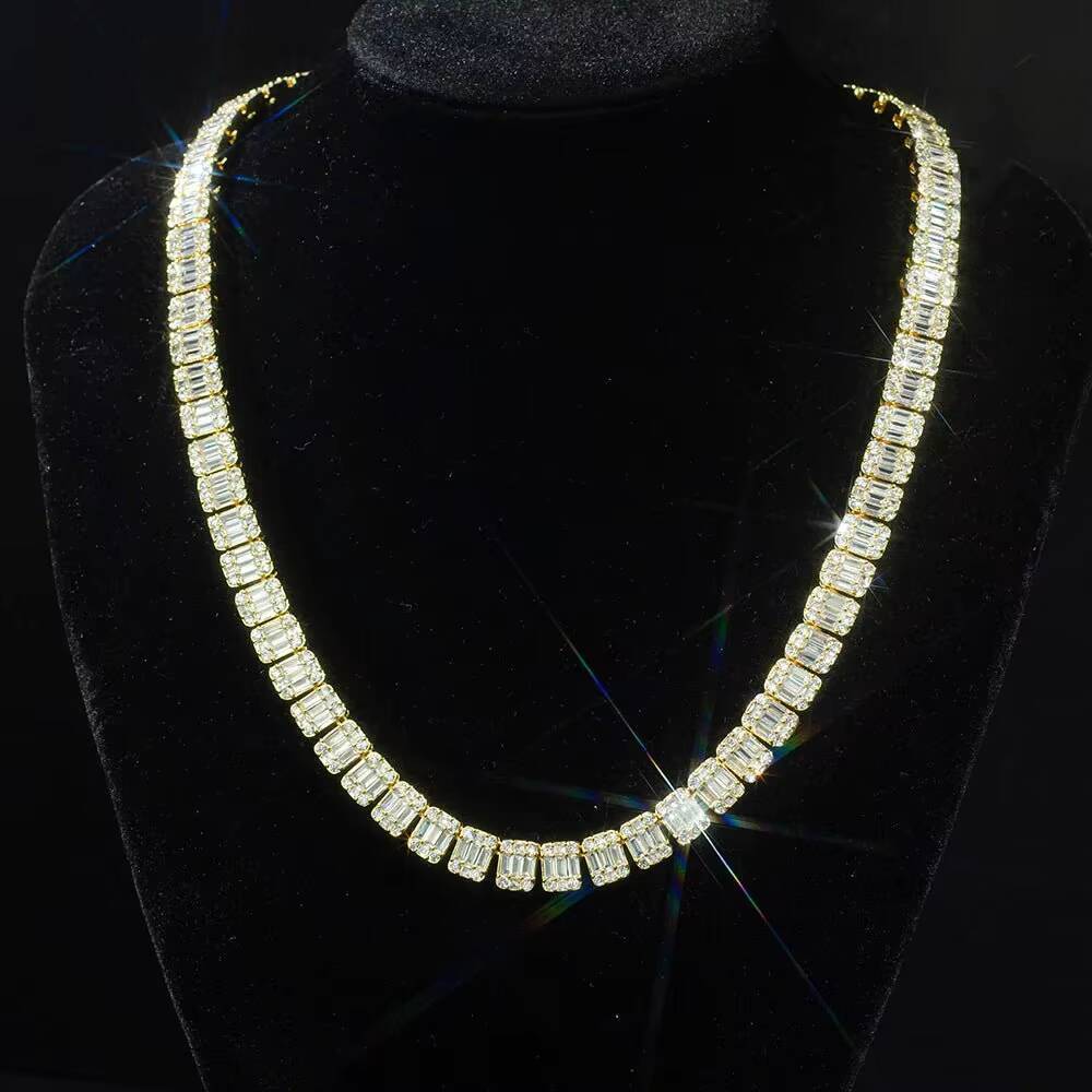 Hiphop Jewelry 10mm Moissanite Chain Clustered 925 Sterling Silver Iced Out VVS Moissanite Tennis Chain