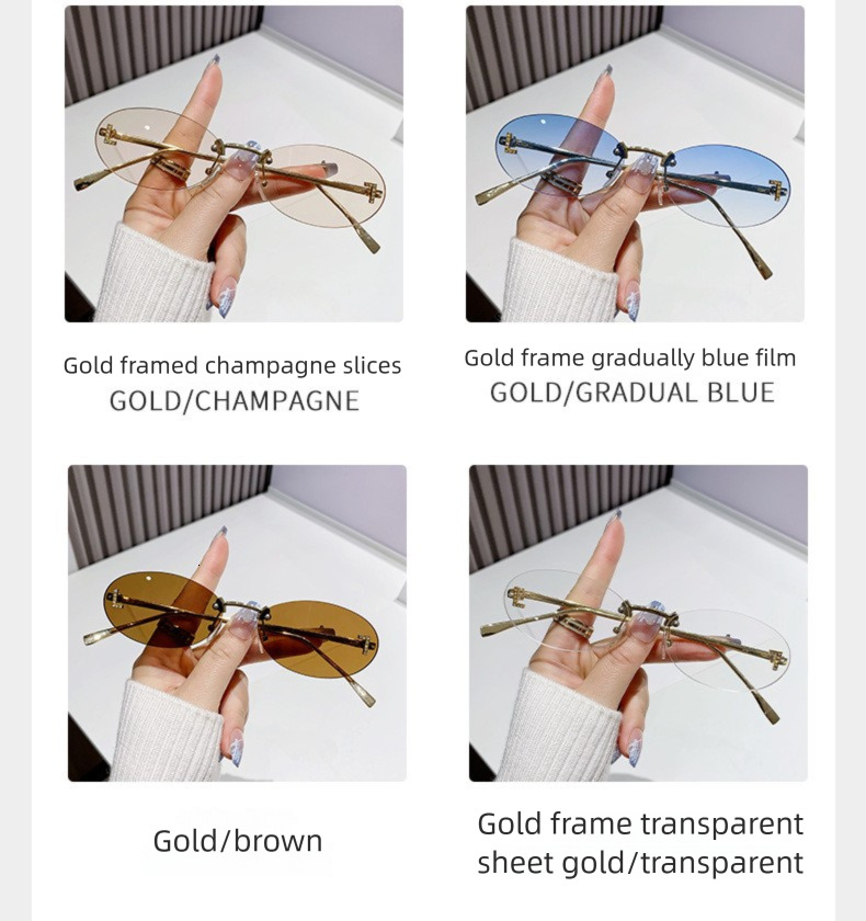 Luxury Frameless Letter L Designer Sunglasses Circular Retro Small Frame Men's And Women's Sunglasses Cross-border Outdoor Metal Oval Frame 