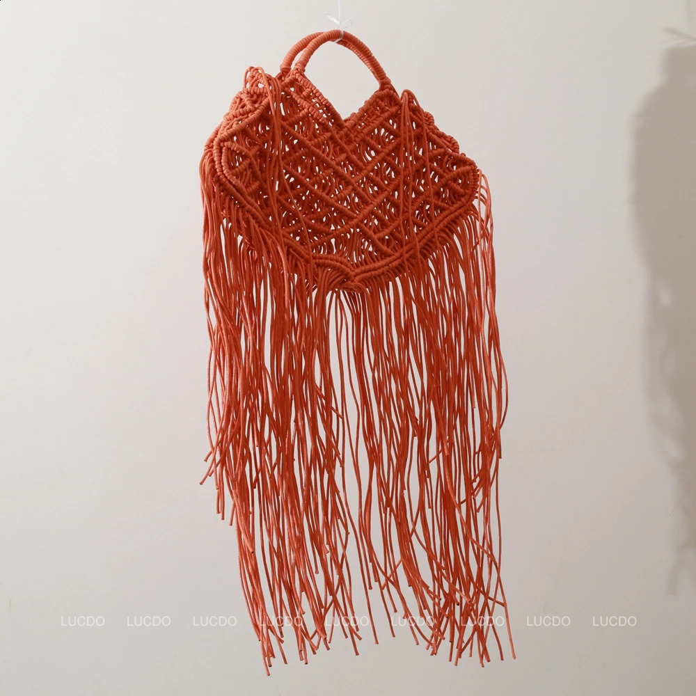 Casual Bali Summer Beach Shoulder Bag Bohemian Tassel Woven Women Handbags Large Capacity Tote n Hollow Rope Purse 260415