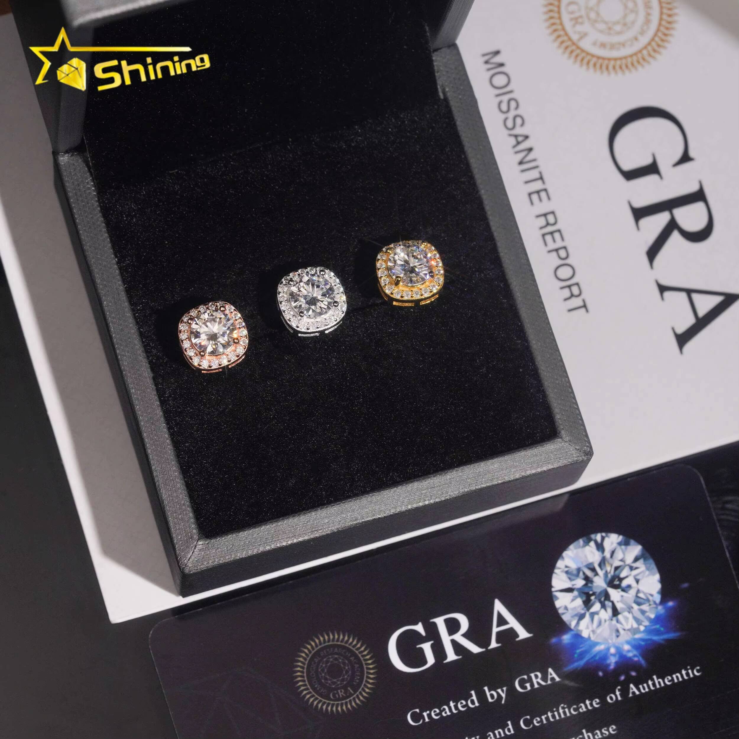 Fast Shipping Hip Hop Jewelry 925 Sterling Silver Diamond Moissanite 65mm Halo Earrings VVS Moissanite Stud Earrings