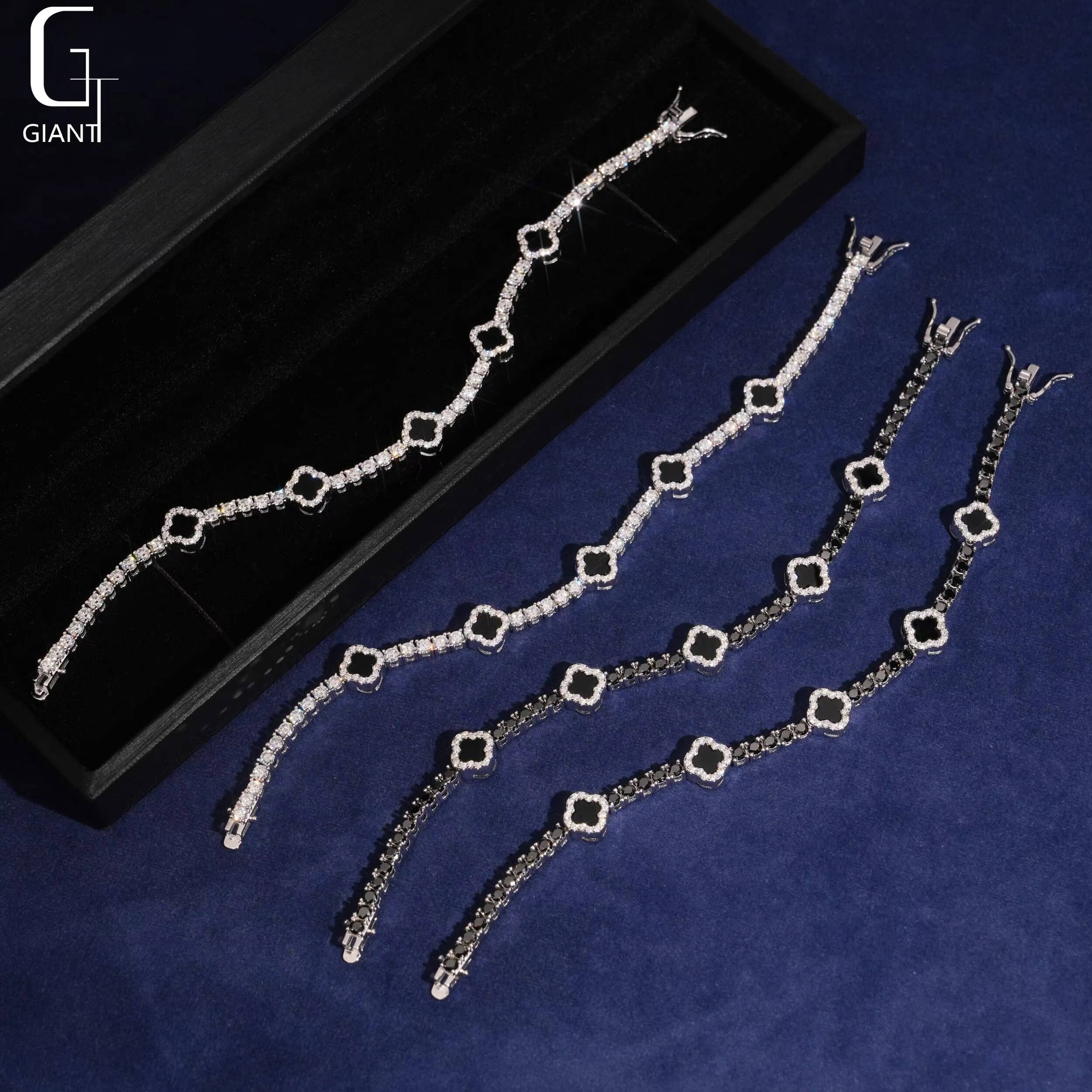 US Stock Pass Diamond Test VVS Moissanite Tennis Chains 925 Silver Tennis Bracelet Four Leaf Clover Moissanite Tennis Chains GRA