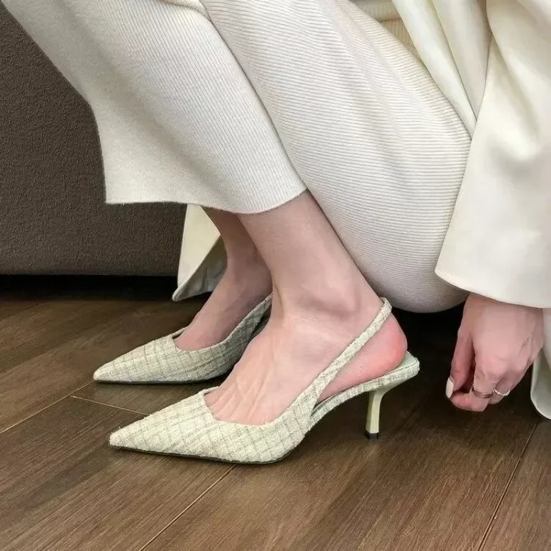 Fashion ned knitted platform heels for women pointed-toe party shoes comfortable large-size summer stiletto sandals 260415