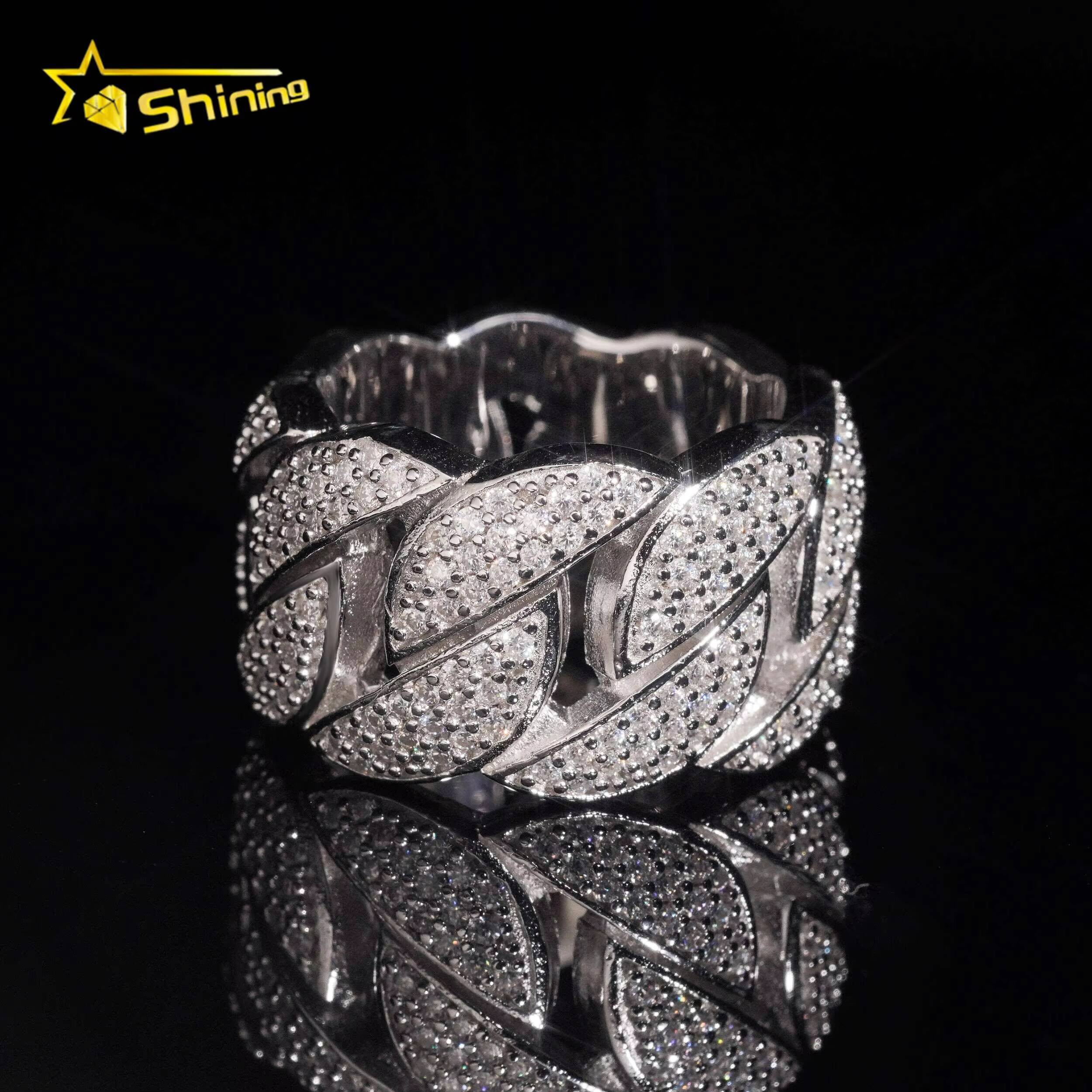 925 Silver Cuban Link Ring Fully Iced Out VVS Moissanite Ring Fine Jewelry Custom High Quality Men Weeding Rings