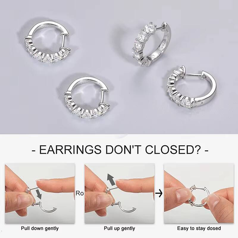 Fashion Fine Jewelry White Gold Plated 925 Sterling Silver VVS Moissanite Diamond Cuff Hoop Earrings Huggie Stud for Men Women