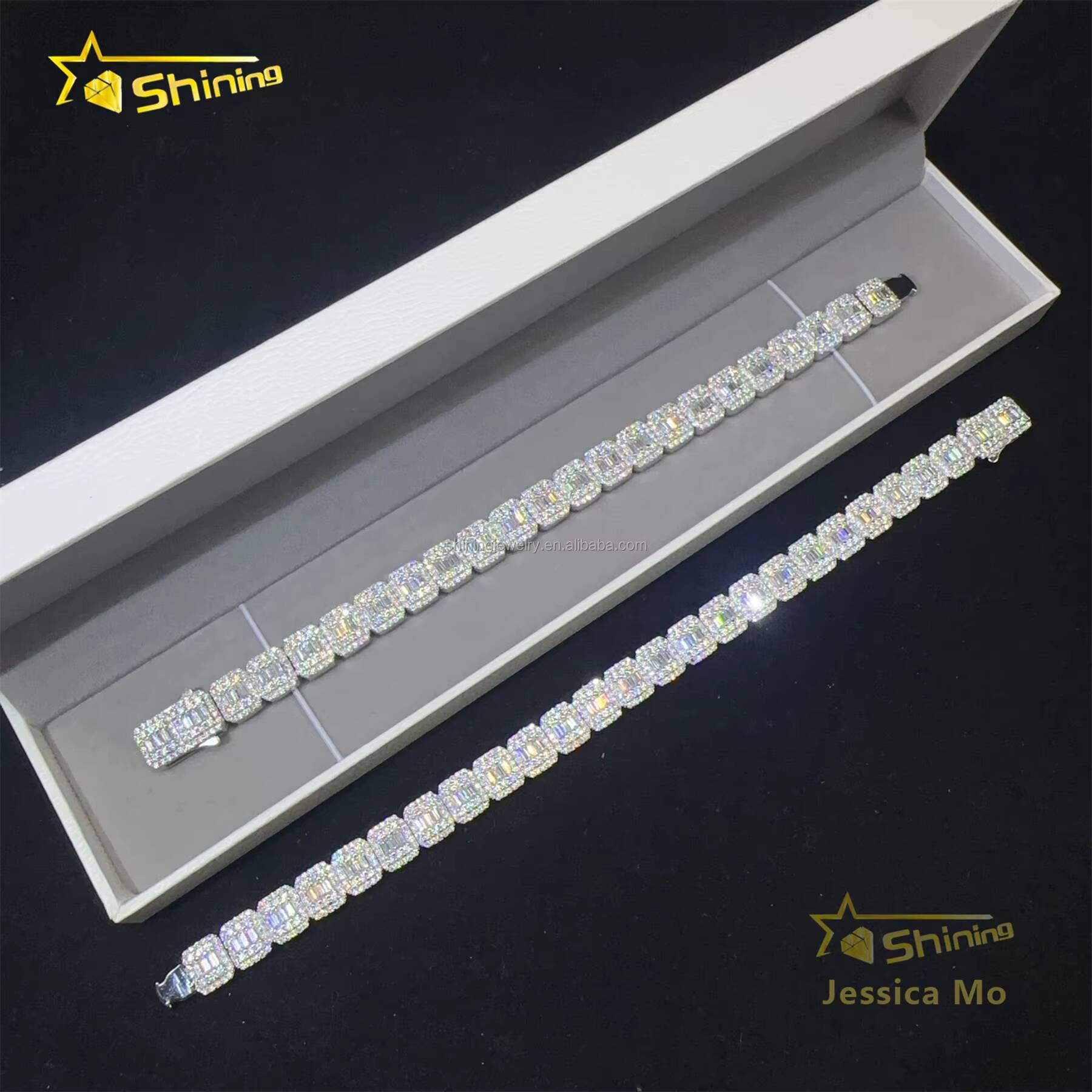 Unique Design Popular S925 Solid Silver 9mm Hip Hop Jewelry VVS1 Baguette Moissanite Iced Out GRA Certificate Tennis Bracelet