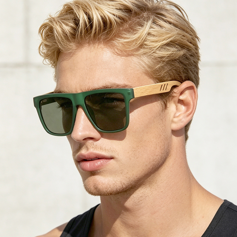 Square Optical Glasses Men Anti Blue Light Wood Grain for Computer Work Oversized Blue Blocking RX Myopia Prescription Bamboo Design Office Essentials