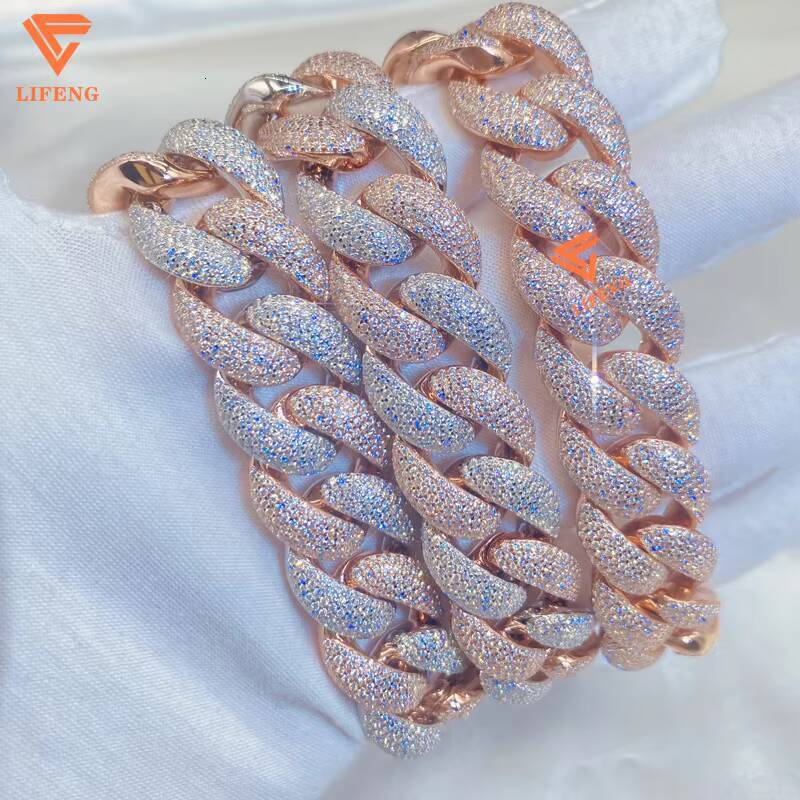 Miami Cuban Link Solid Sterling Silver Diamond Rapper Bracelet Bangle VVS Moissanite HipHop Bubble Mens Hipster Bracelet