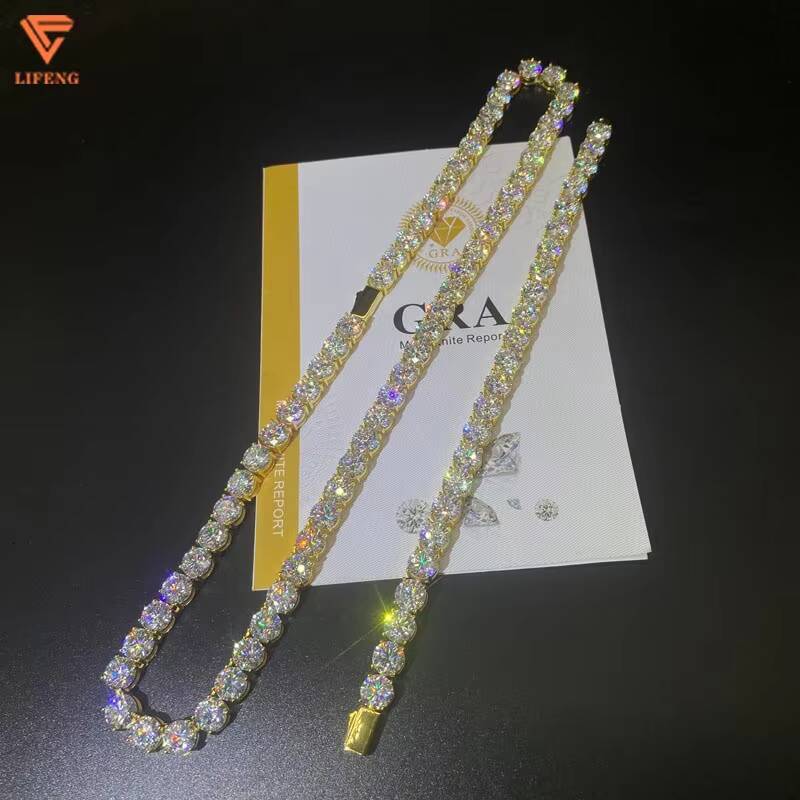 Lifeng Jewelry 925 Silver 18k Gold Plated Tennis Chain Iced Out 6mm D VVS Moissanite Tennis Link Chain Necklace Set Bracelet