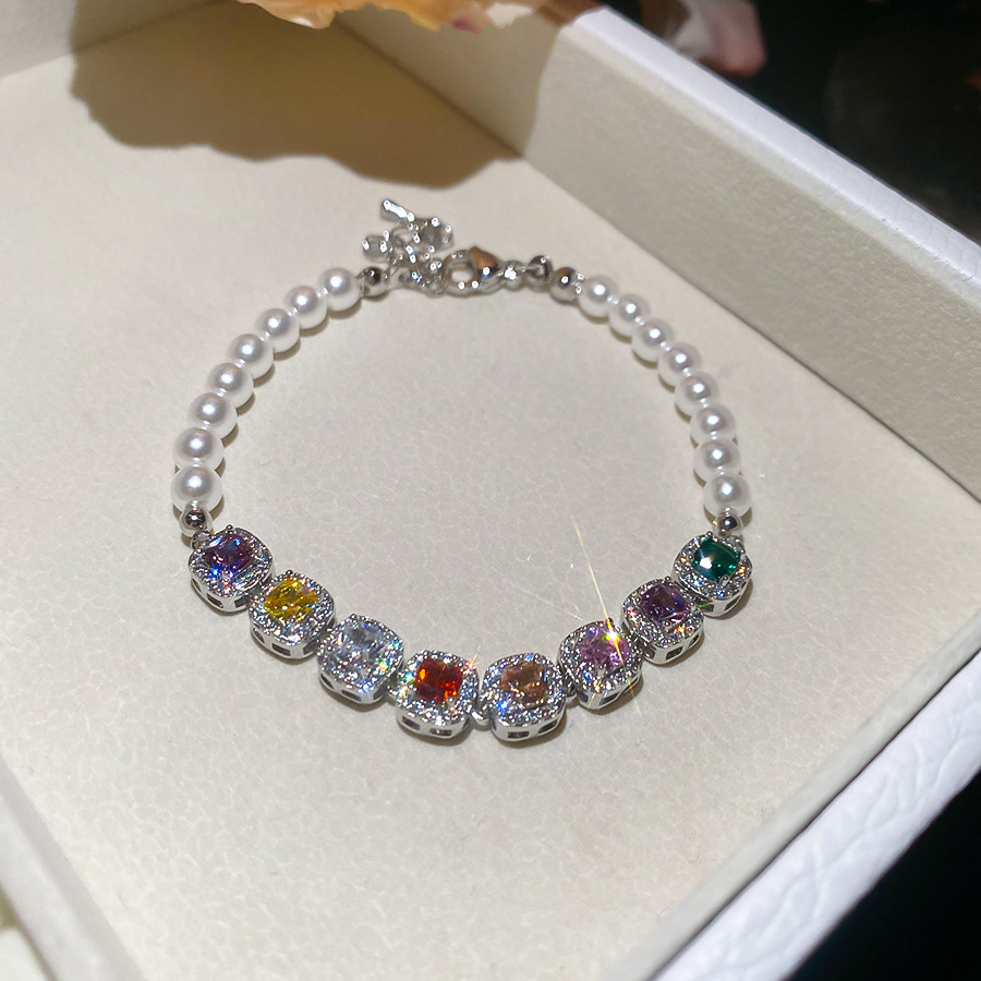 Sparkling Colorful Gemstone Small Cube Pearl Bracelet, Exquisite Craftsmanship, Light Luxury, High-End Feel, Unique and Versatile Jewelry - view 9