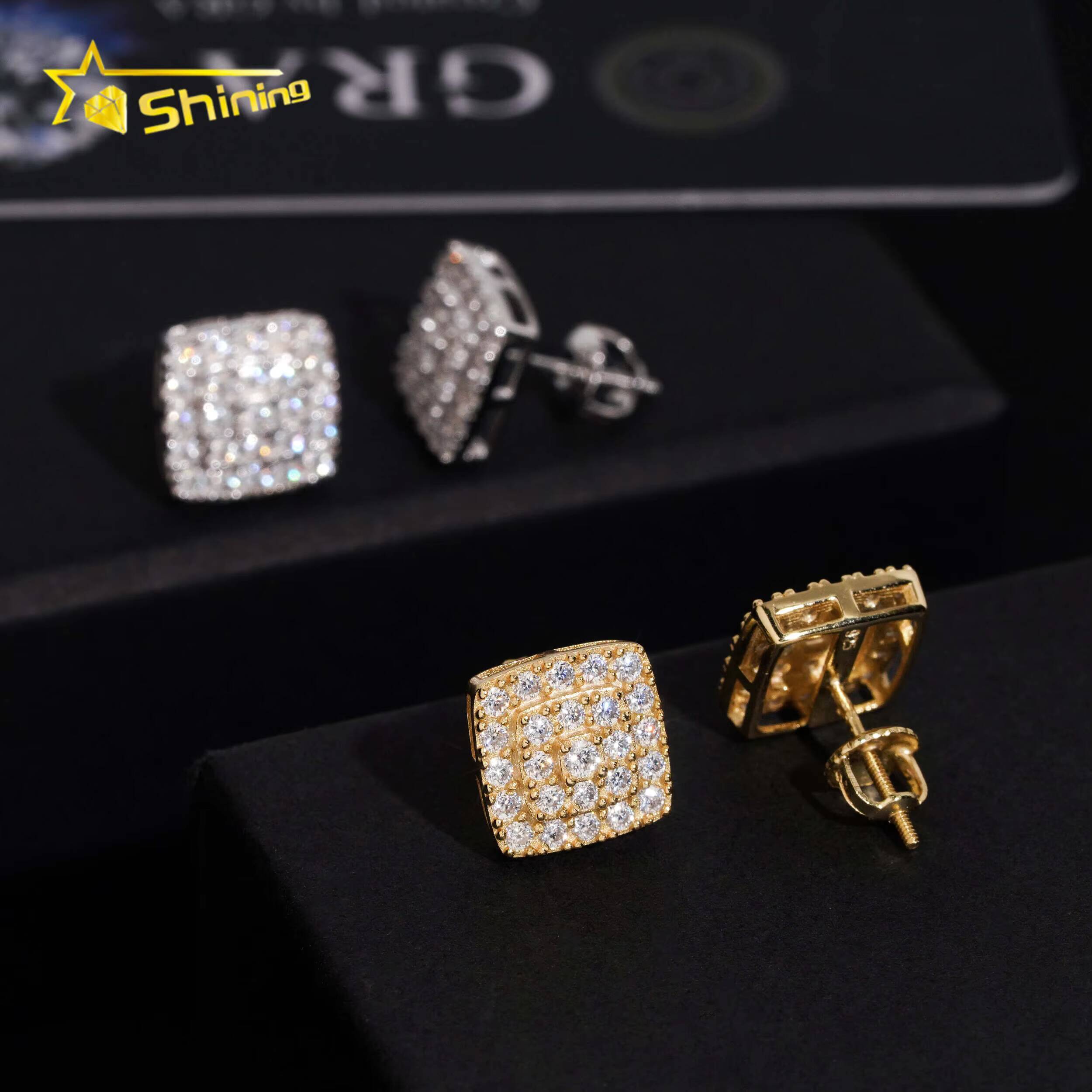 Fine Jewelry RTS Earring Gold Plated 925 Sterling Silver Iced Out VVS Diamond Moissanite Screw Back Stud Earrings