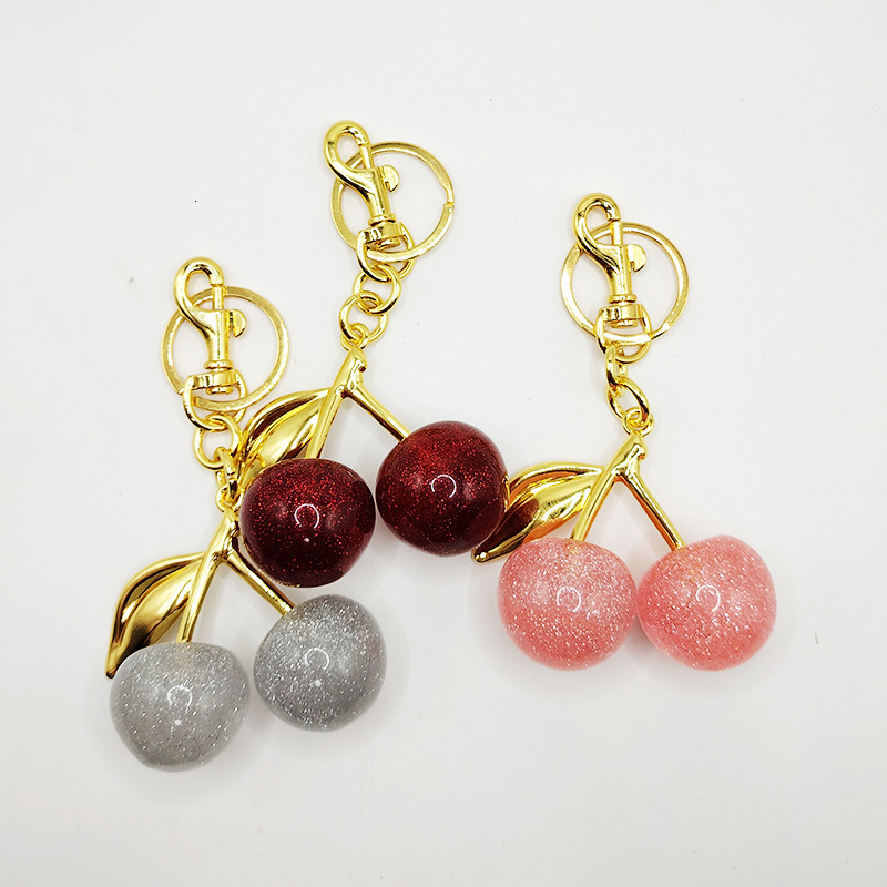 Multi-Color Cherry Motif Coin Holder Keychain, Unisex Fairy Pattern Lock Ring, Silver Plastic with Antique Gold-Plated Tin Alloy, Japan and Korean Sty - view 3