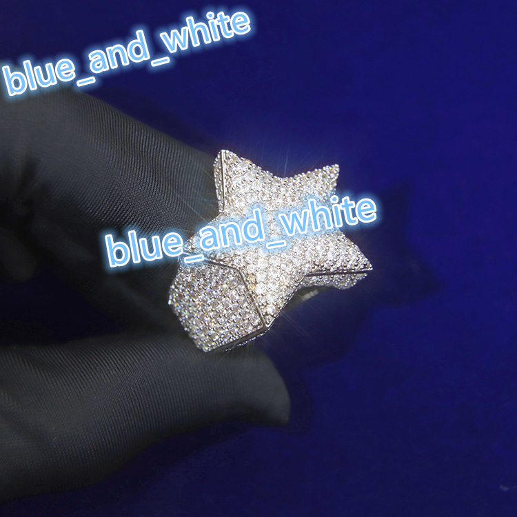 Hot Sale Jewelry 925 Silver VVS Moissanite Diamond Hip Hop Start Shape Ring Iced Out Ring