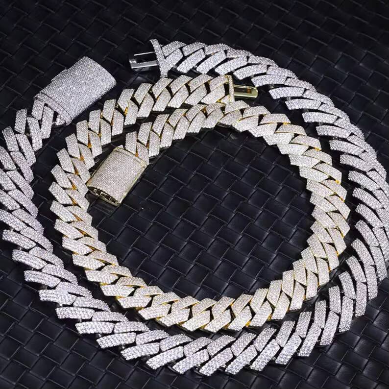 Hiphop Cuban Necklace 925 Sterling Silver 20mm 3 Rows Iced Out VVS Moissanite Cuban Link Chain