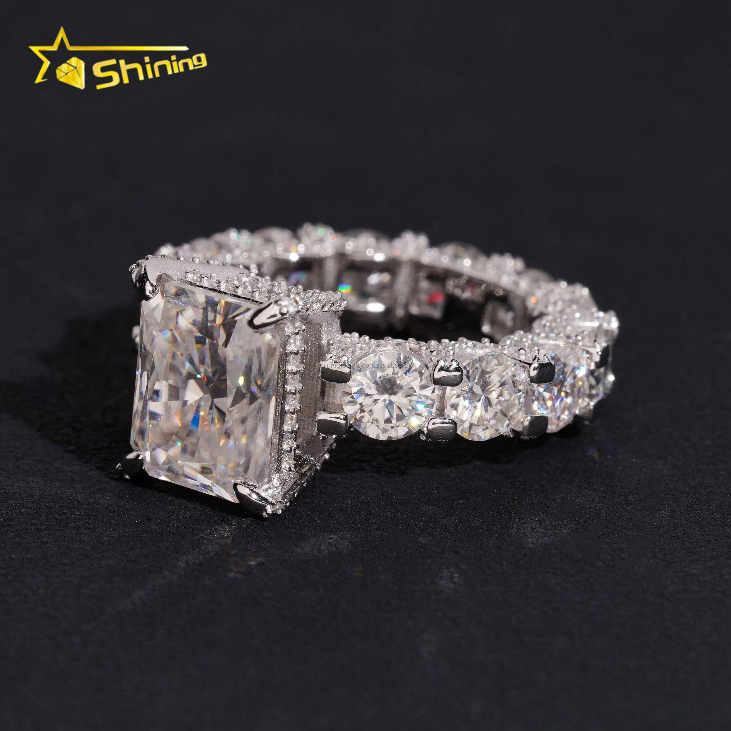 Luxury Wedding Bride Boutique Fashion 925 Sterling Silver Pass Diamond Tester 5Ct Radiant Moissanite Engagement Eternity Ring