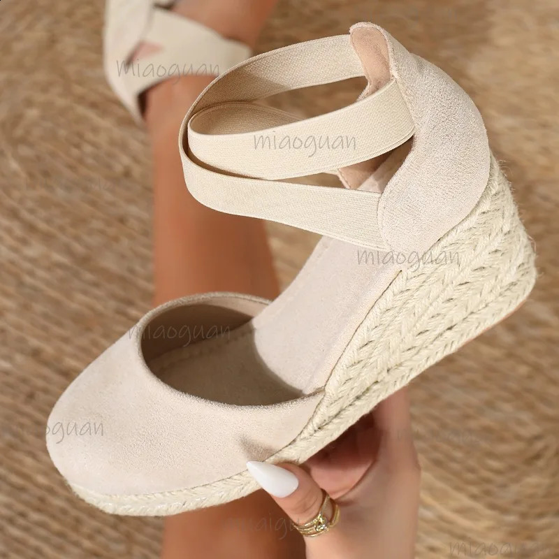 Cover Toe Womens Espadrille Wedge Sandals Ankle Strap Summer Slip-on Comfortable Platform Shoes for Ladies 2026 260415
