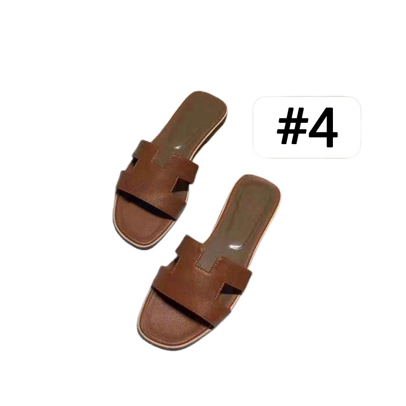 (pls order base on pictures, not written color name) Flat Heel Beach Slippers Sandals Classic Summer Designer Fashion Letter Flops Leather Lady Slides