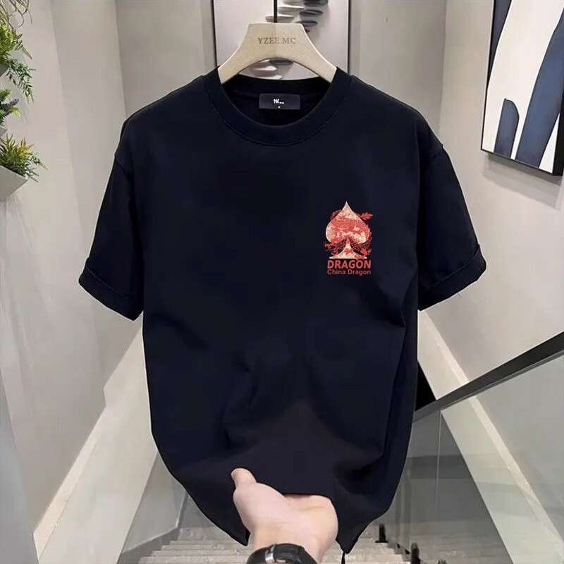 Men Summer Short Sleeve Crew Neck T Shirt Pure Cotton Dragon Graphic Print Loose Fit Soft Breathable Lightweight Casual Trendy Daily Wear Basic Top fo