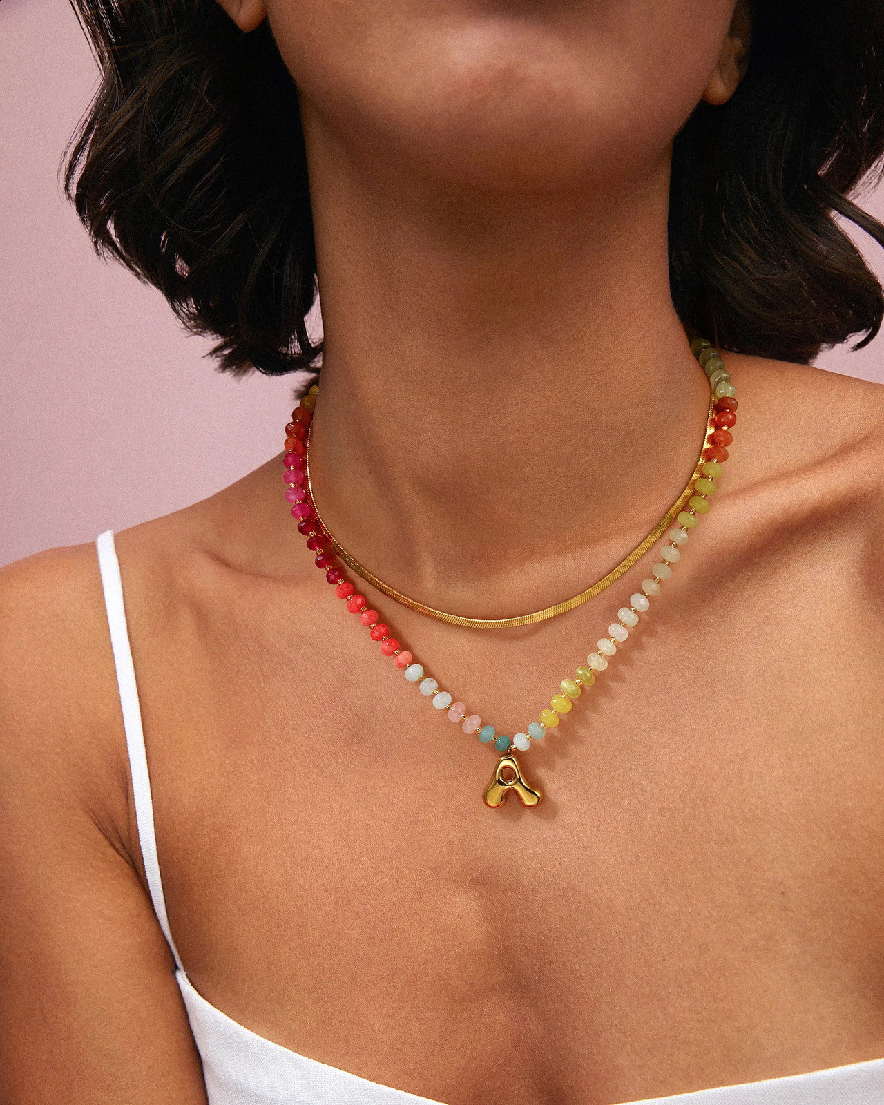 Badu Initial Necklace for Women Colorful Beaded Natural Stone Choker Gold Color Balloons Letter Pendant Necklace Summer Jewelry260413