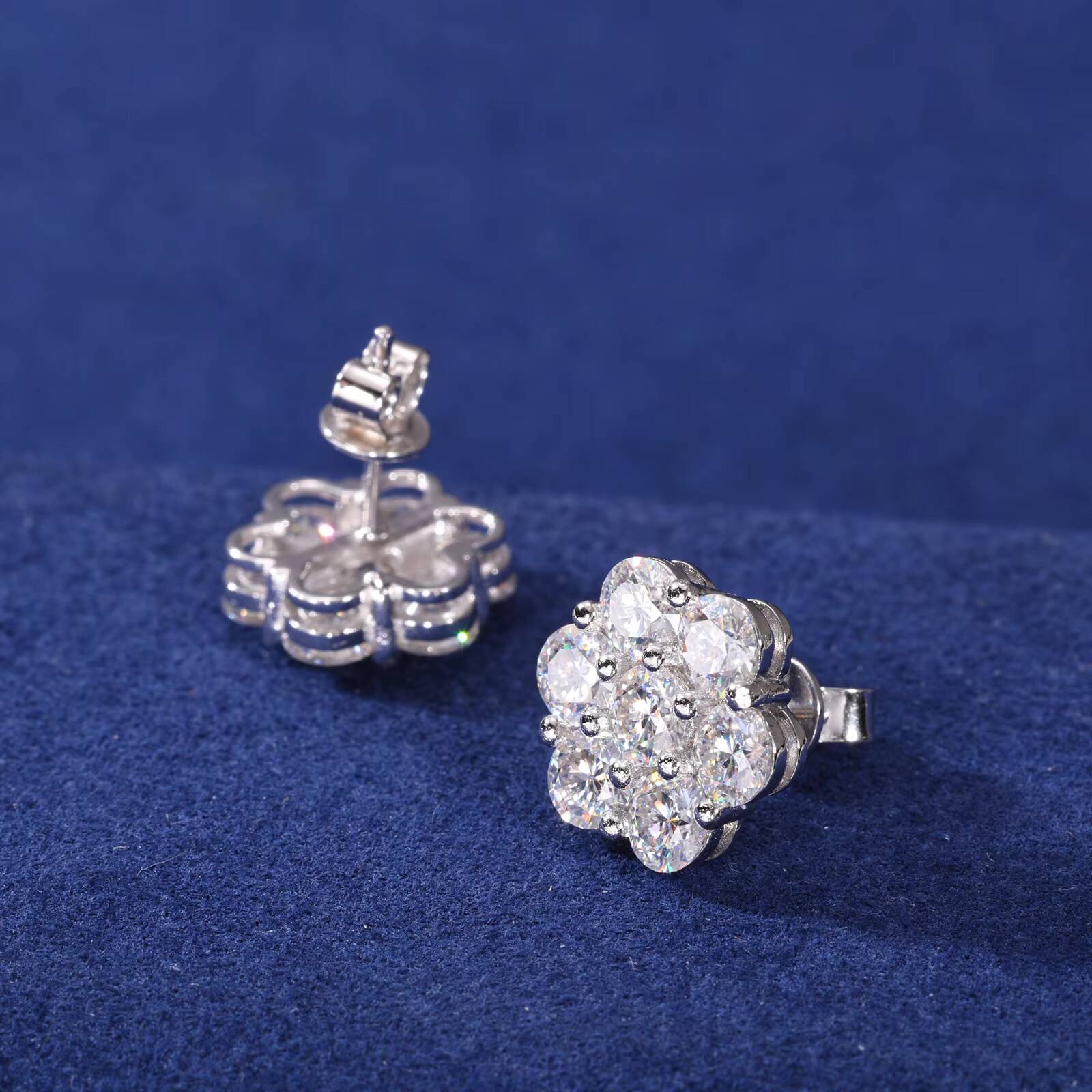 Multi Size Moissanite Radiance Flower Stud Earrings White Gold 925 Sterling Silver VVS Lab Synthetic Diamond Fine Jewelry Mens