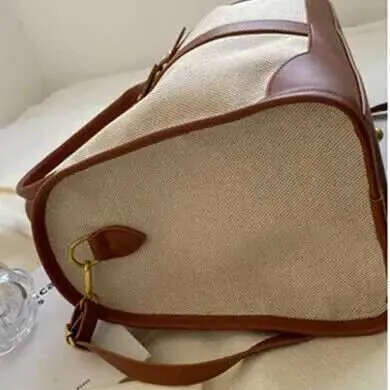 Large Capacity Travel Luggage Bag Vintage Canvas Leather Duffle Bag Block Weekender with Shoulder Strap Fashion for Men Women Portable Gym Tote Handba