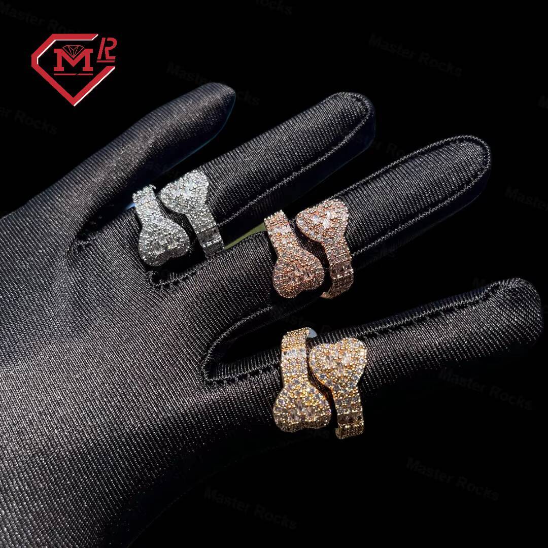Adjustable Open Iced Out Bling Baguette Double Heart Ring With Gra Certificate S925 Silver Moissanite Ring
