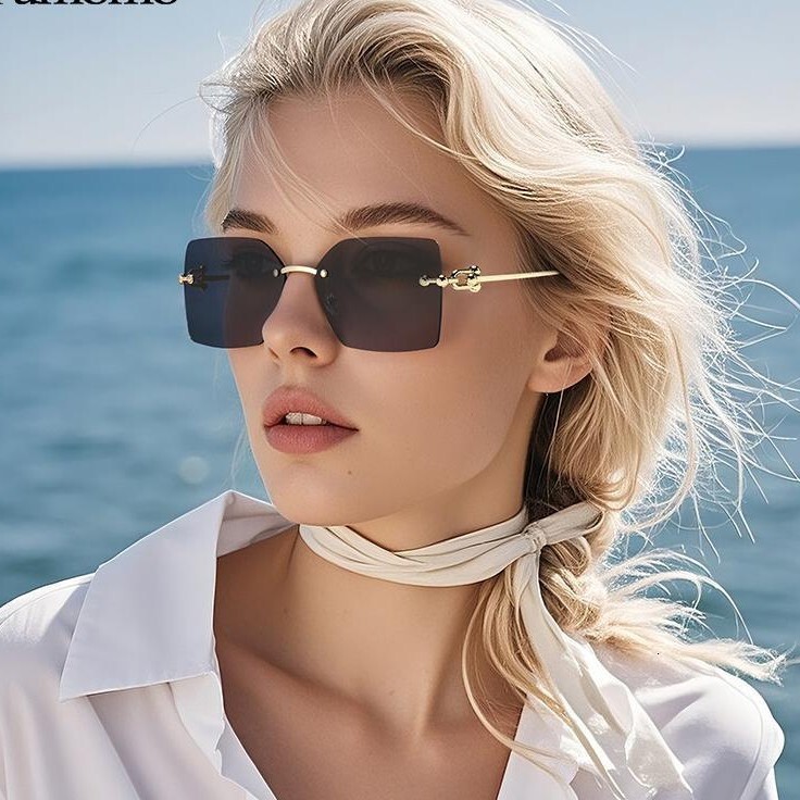 New Fashion Polygonal Neutral Frameless Designer Sunglasses European And American Cross Fashion Sunglasses Outdoor Personalized Unique Sunglasses