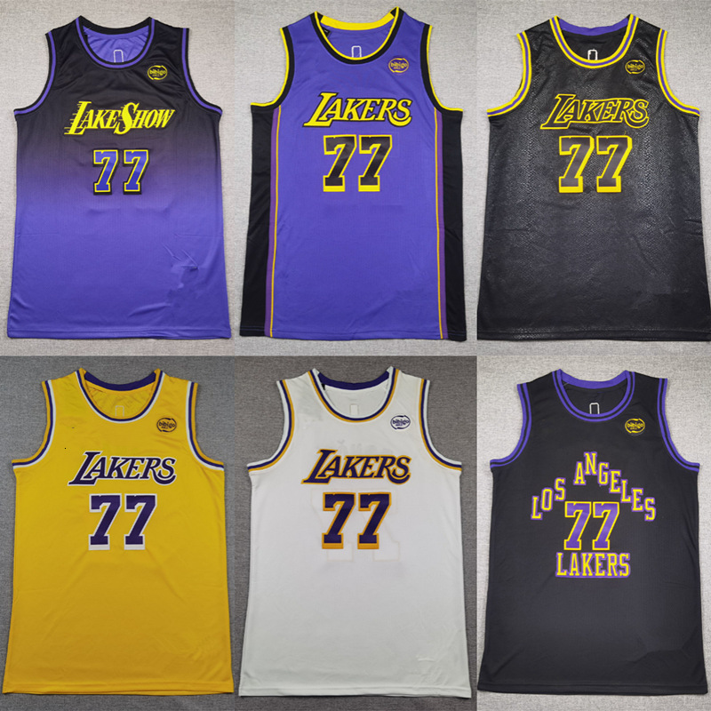 Embroidered Lakers No 77 Luka Doni Basketball Jersey Purple Yellow City Statement Edition LAKERS Jersey nba nbajeresy nbas 68XH