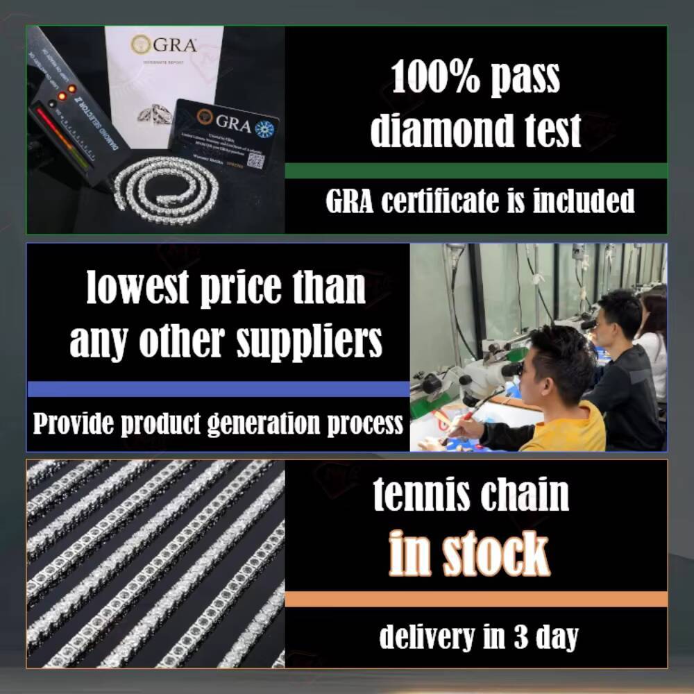 Free Shipping Moissanite Tennis Chain Necklaces Jewelry 925 Silver Vvs Iced Out 3MM 4MM Tennis Chain