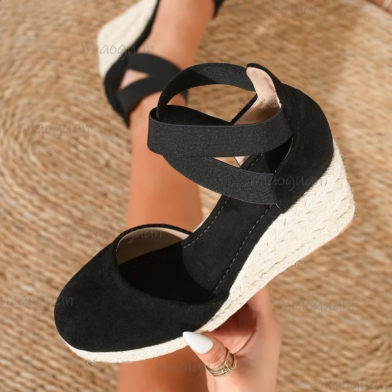 Cover Toe Womens Espadrille Wedge Sandals Ankle Strap Summer Slip-on Comfortable Platform Shoes for Ladies 2026 260415