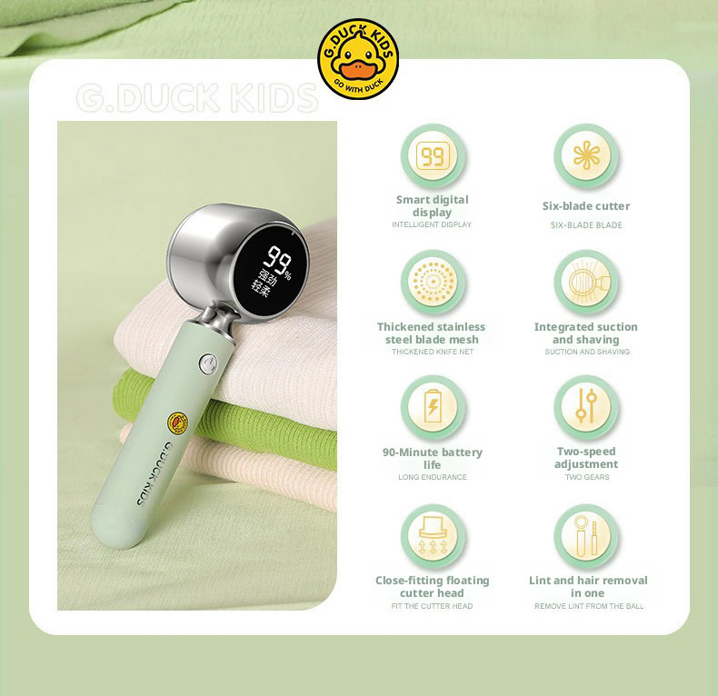G.DUCK Rechargeable Fabric Shaver, Electric Lint Remover with LED Display, 6-Blade, 2-Speed, Portable Sweater Defuzzer for Clothes, Furniture, Carpet