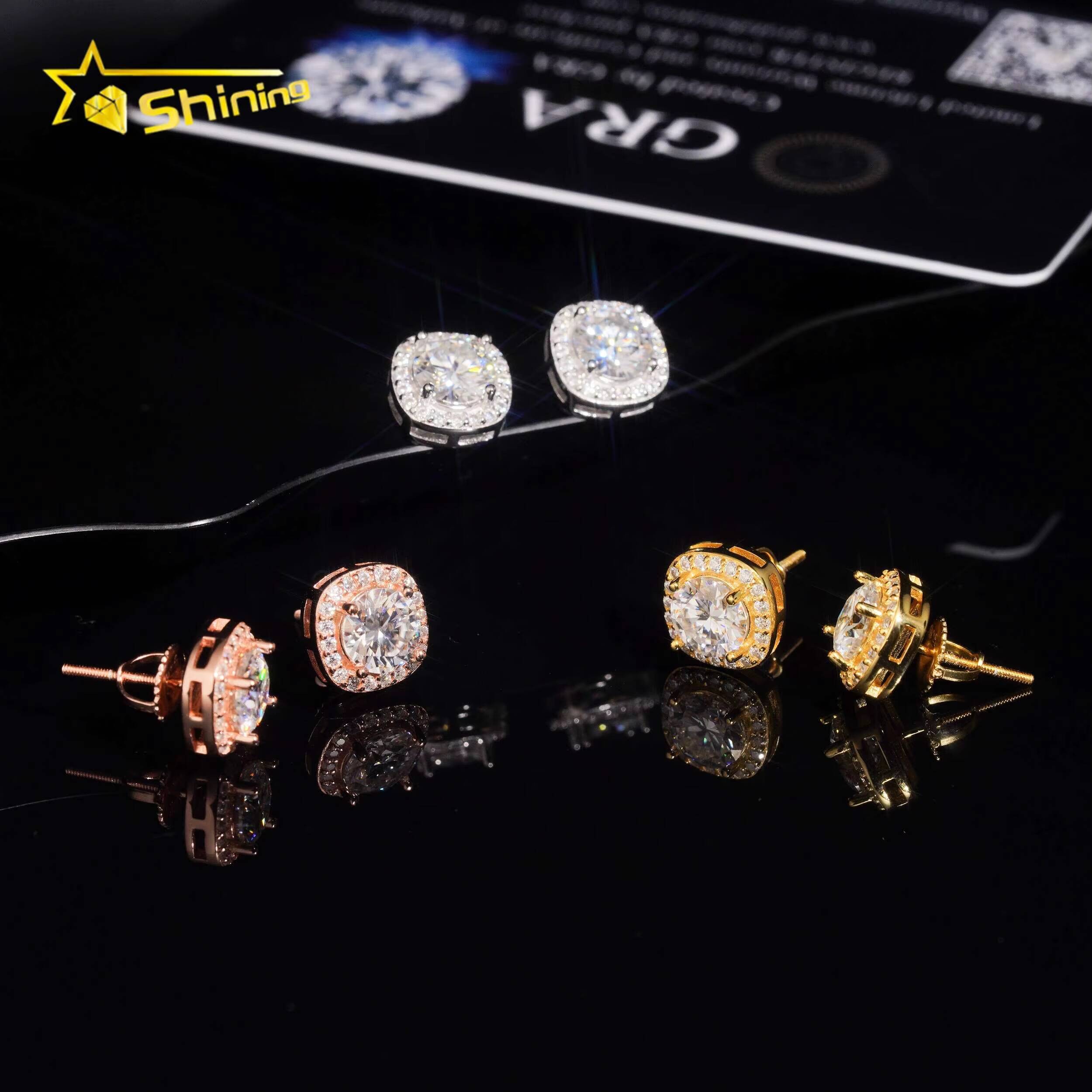 Fast Shipping Hip Hop Jewelry 925 Sterling Silver Diamond Moissanite 65mm Halo Earrings VVS Moissanite Stud Earrings