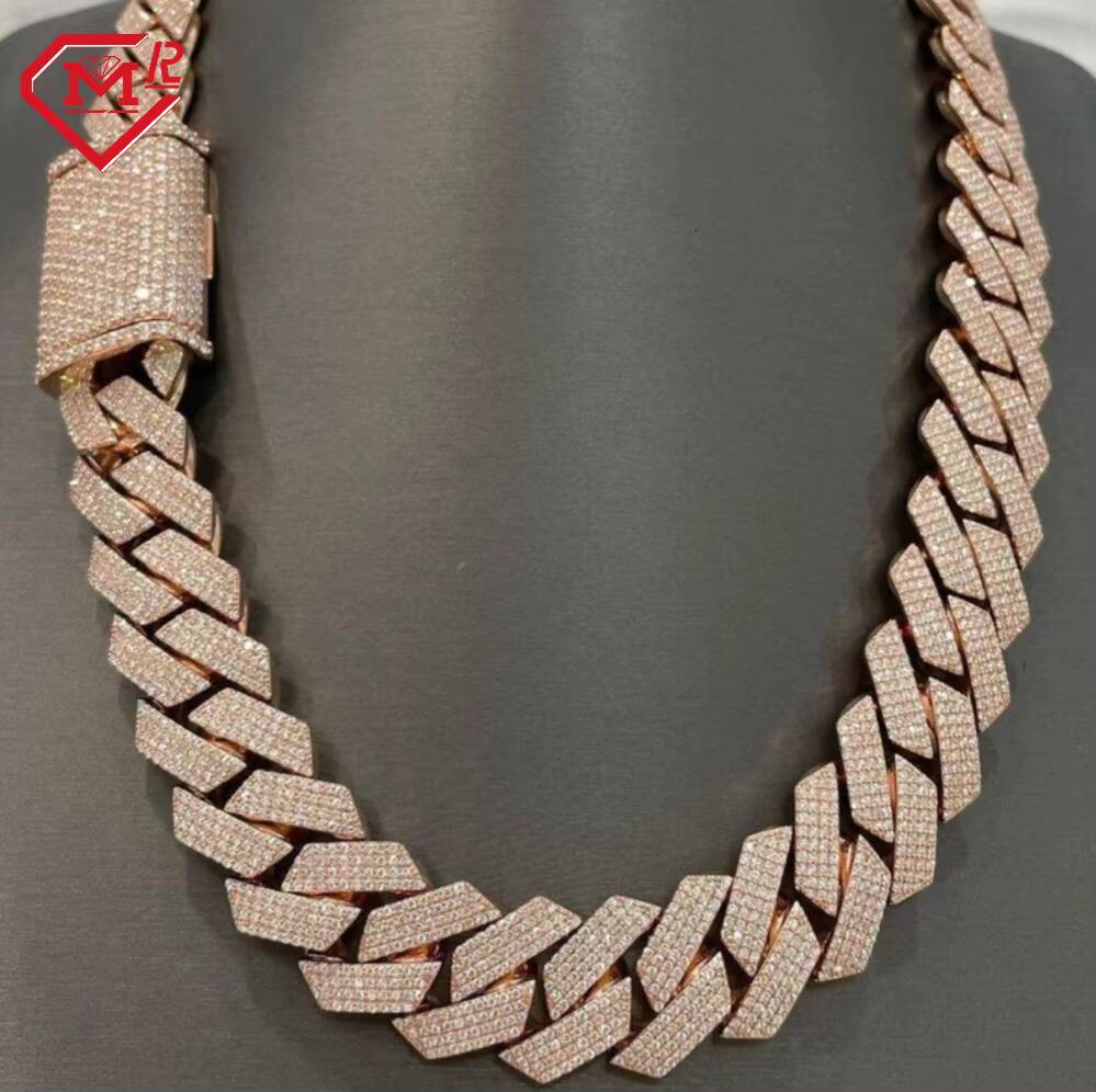 Fully Iced 20MM Iced Out VVS Moissanite Diamond Cuban Link Chain Gold Plated Customize Moissanite Cuban Chain