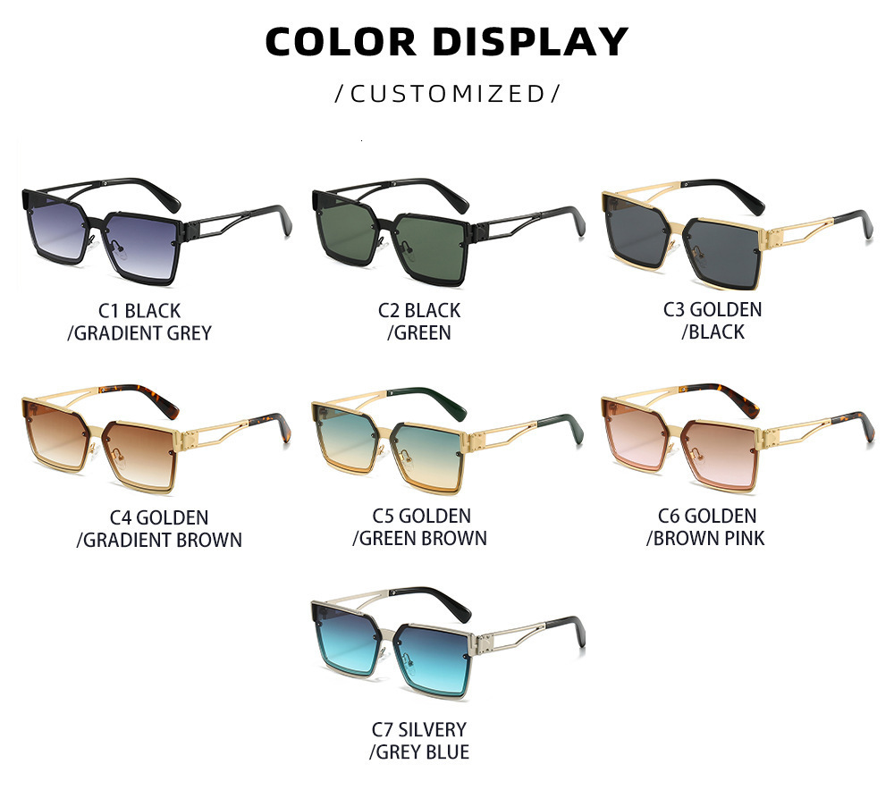Cross Border New Metal Designer Sunglasses Men's Box High-end Outdoor Large Frame Glasses Women's UV Resistant Beach Sunglasses Wholesale