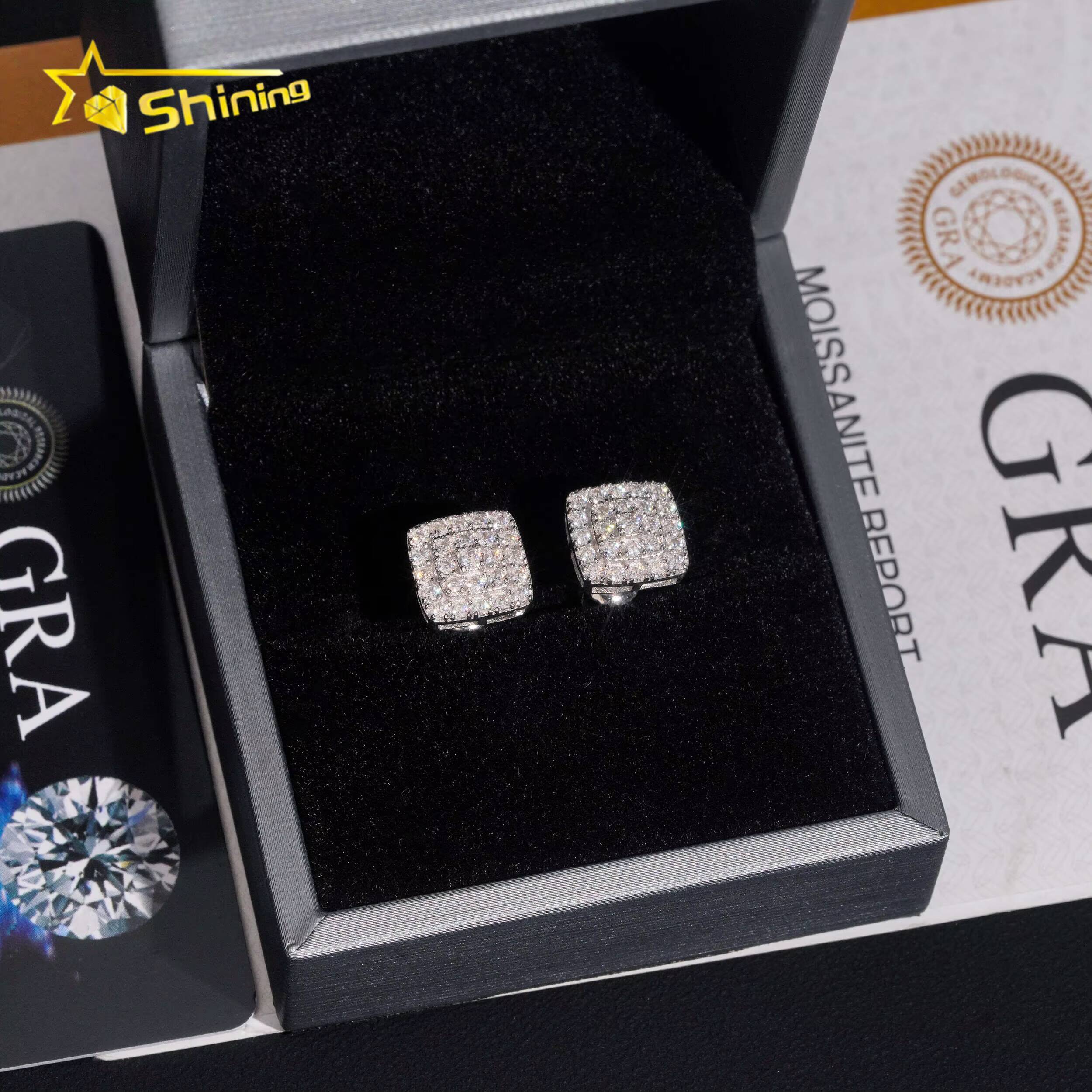 Fine Jewelry RTS Earring Gold Plated 925 Sterling Silver Iced Out VVS Diamond Moissanite Screw Back Stud Earrings
