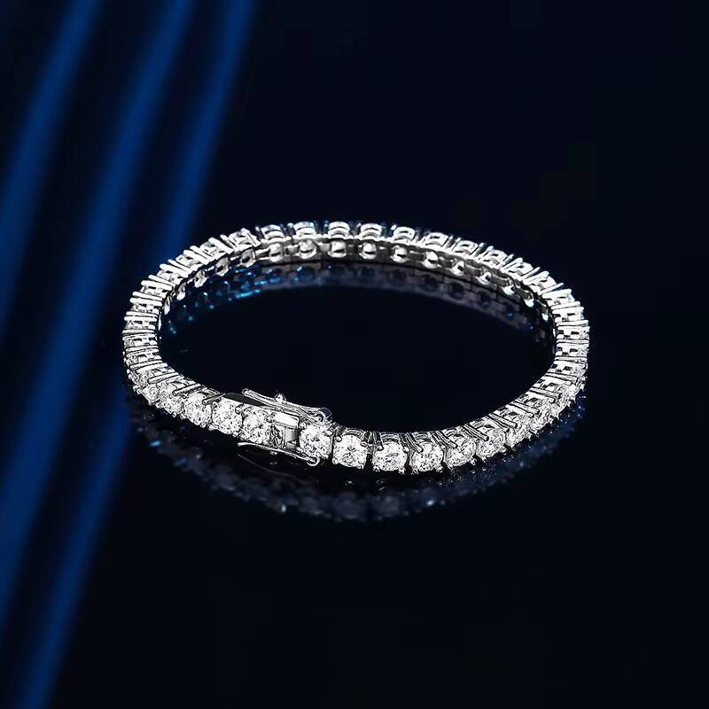 Fine 4mm Moissanite Bracelet for Men and Women Couples S925 Sterling Silver Moissanite Tennis Bracelet