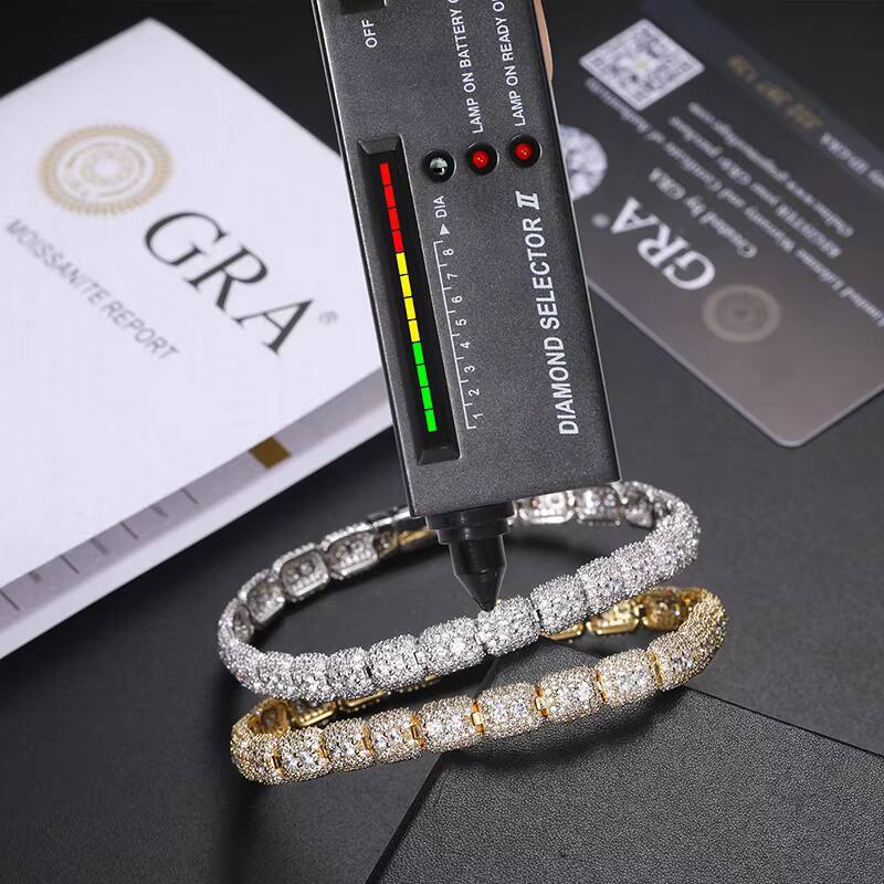 New Arrival Handmade Claw Set Round Brilliant Cut Vvs D Moissanite Rapper Luxury Glamour 925 Sterling Silver Bracelet